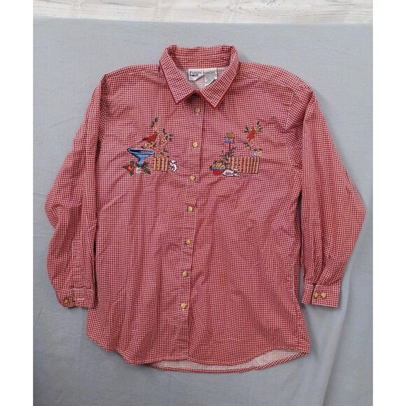 Capacity Woman Plaid Shirt 1X Embroidery Long Sleeve Cardinal Bird - Picture 1 of 8